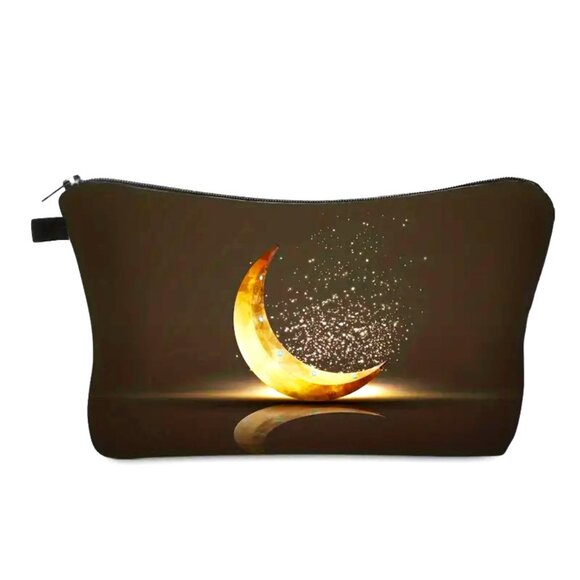 Cosmetic Bag Makeup Crescent Moon Stars Ramadan Cosmic Clutch Pouch Storage NEW - Picture 1 of 3